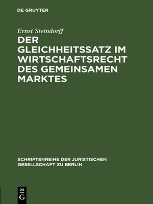 cover image of Der Gleichheitssatz im Wirtschaftsrecht des Gemeinsamen Marktes